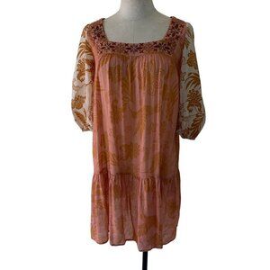 Johnny Was Mini Dress Size XS Kalik Printed Puff Sleeve Square Neck Tiered Rayon